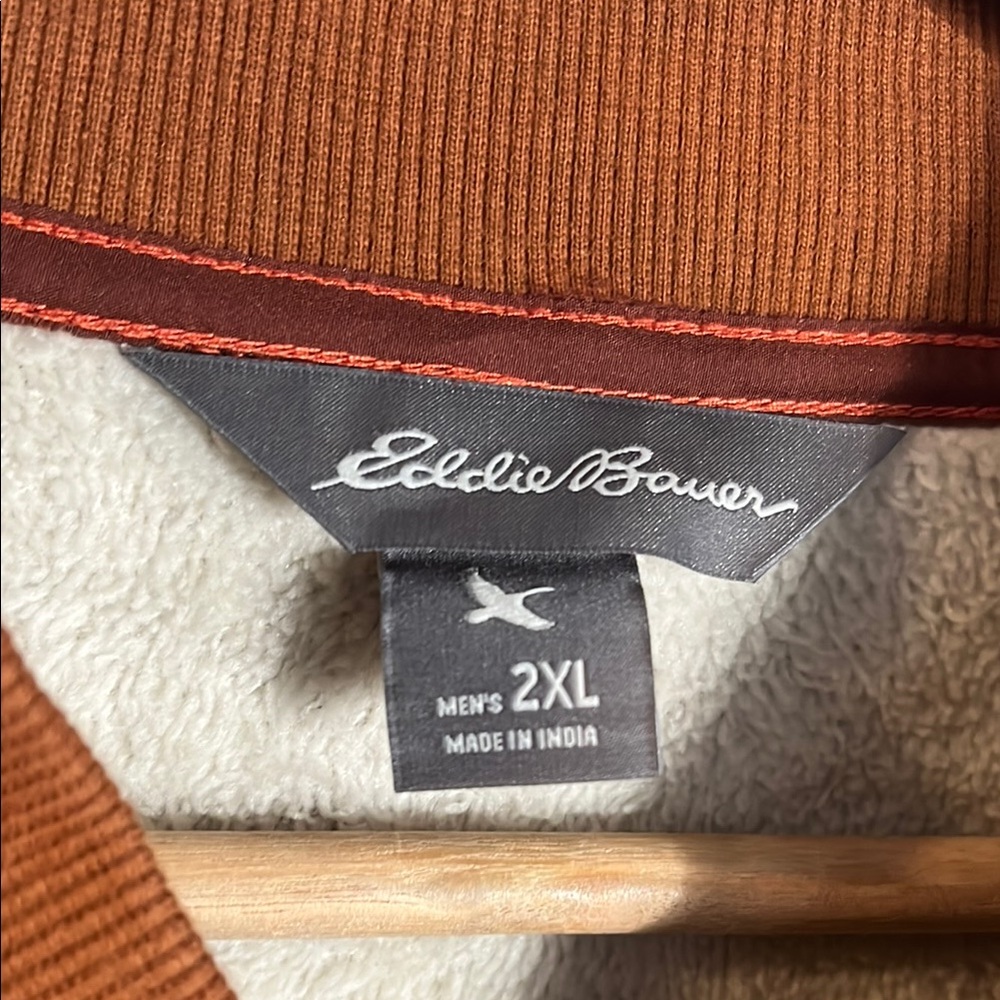 Eddie Bauer Men’s Rust Orange Long  Sleeve 1/4 Button Crewneck Sweater - Picture 2 of 6